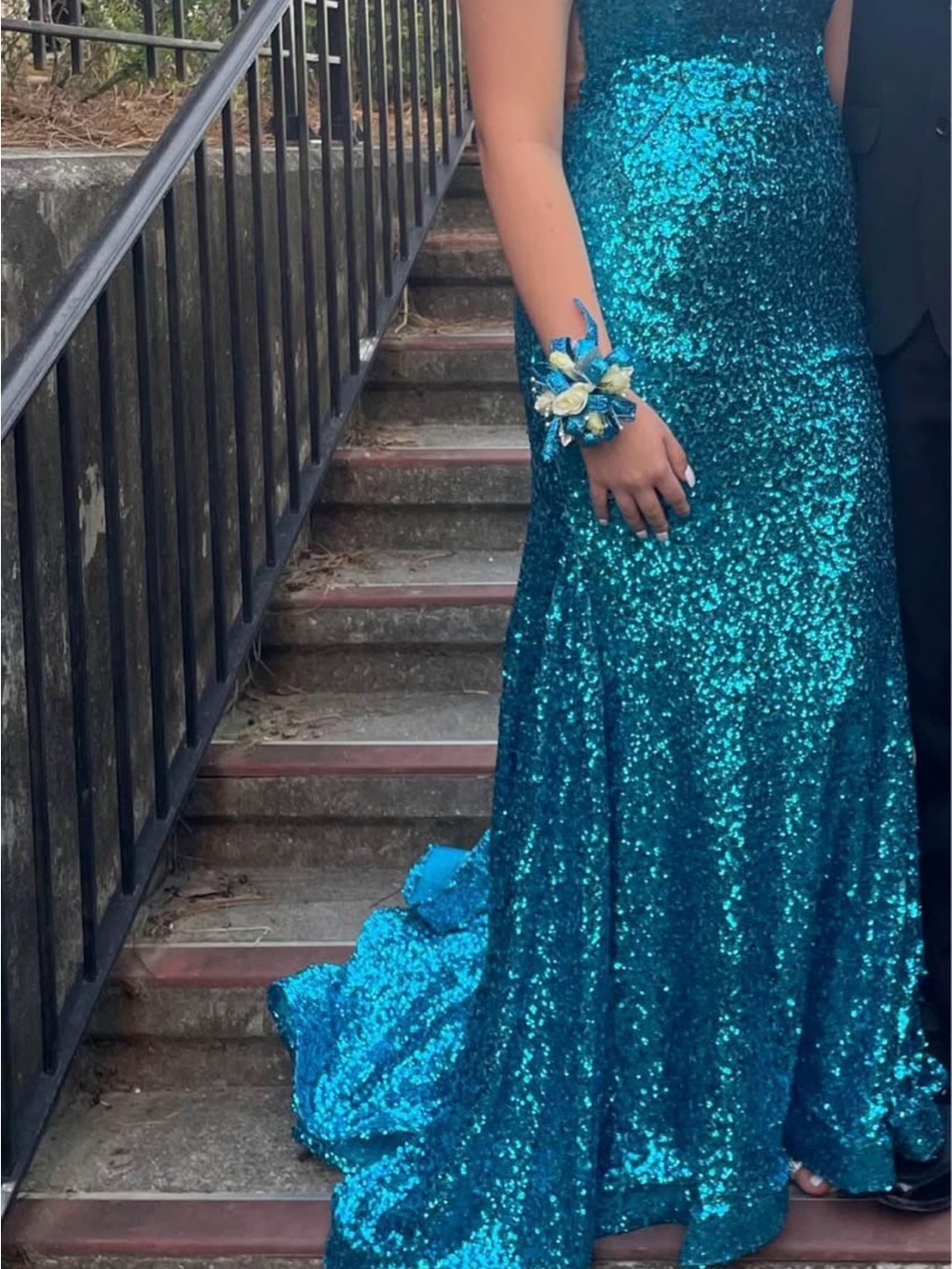 Jovani Teal Sequin Prom Gown